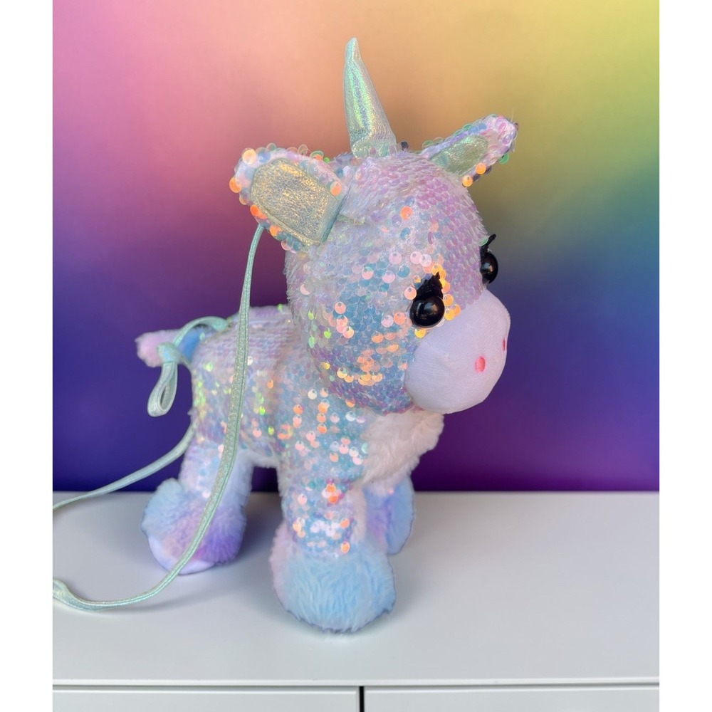 Sequin Unicorn Plush Crossbody Purse Girls Rainbow Iridescent Kids Bag NWOT